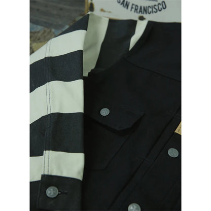 Striped Canvas Biker Jacket