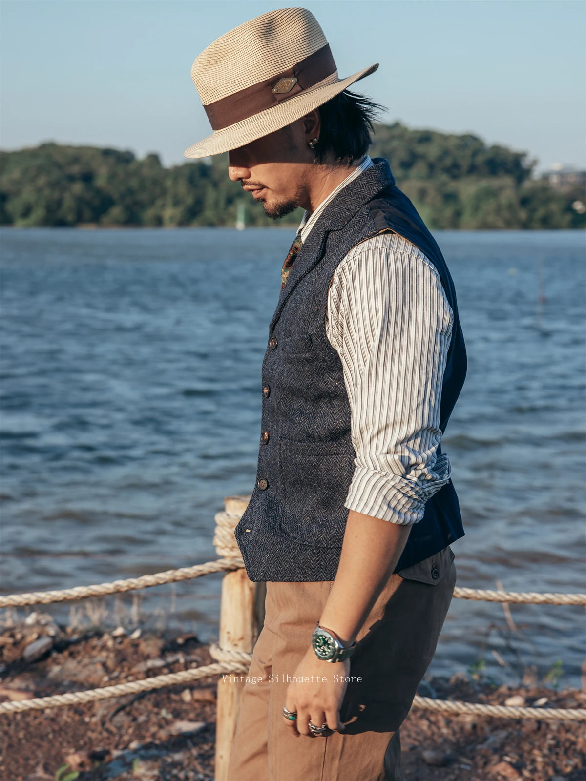 Herringbone Wool Tweed Vest