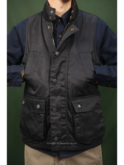 Waxed Stand Collar Utility Vest