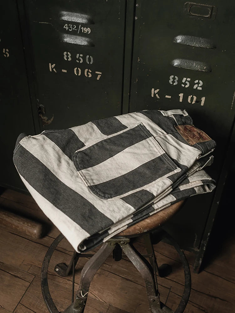 Striped Prisoner Biker Pants