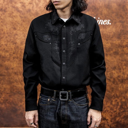 Black Floral Embroidered Western Shirt