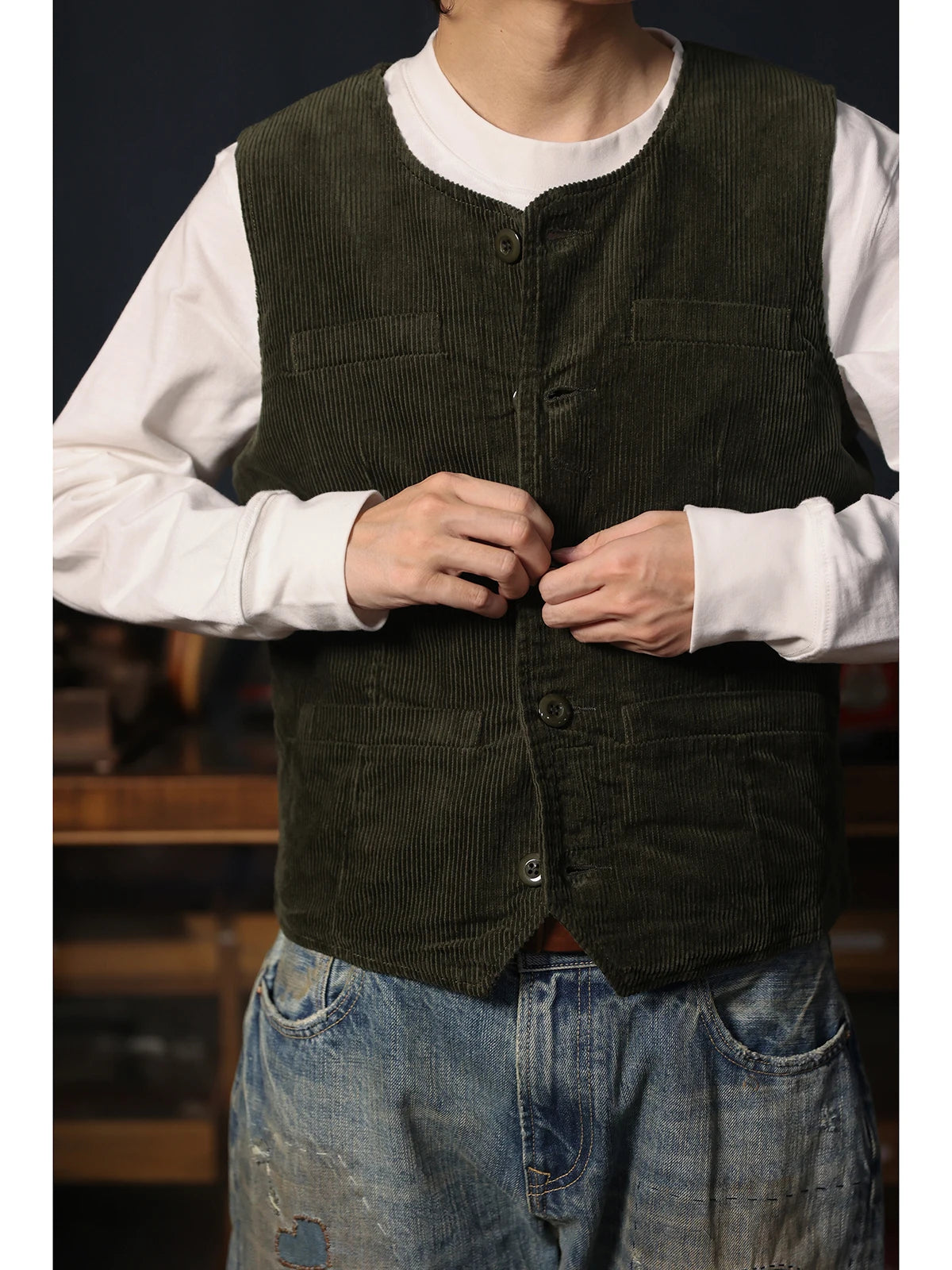 Corduroy Round Neck Vest