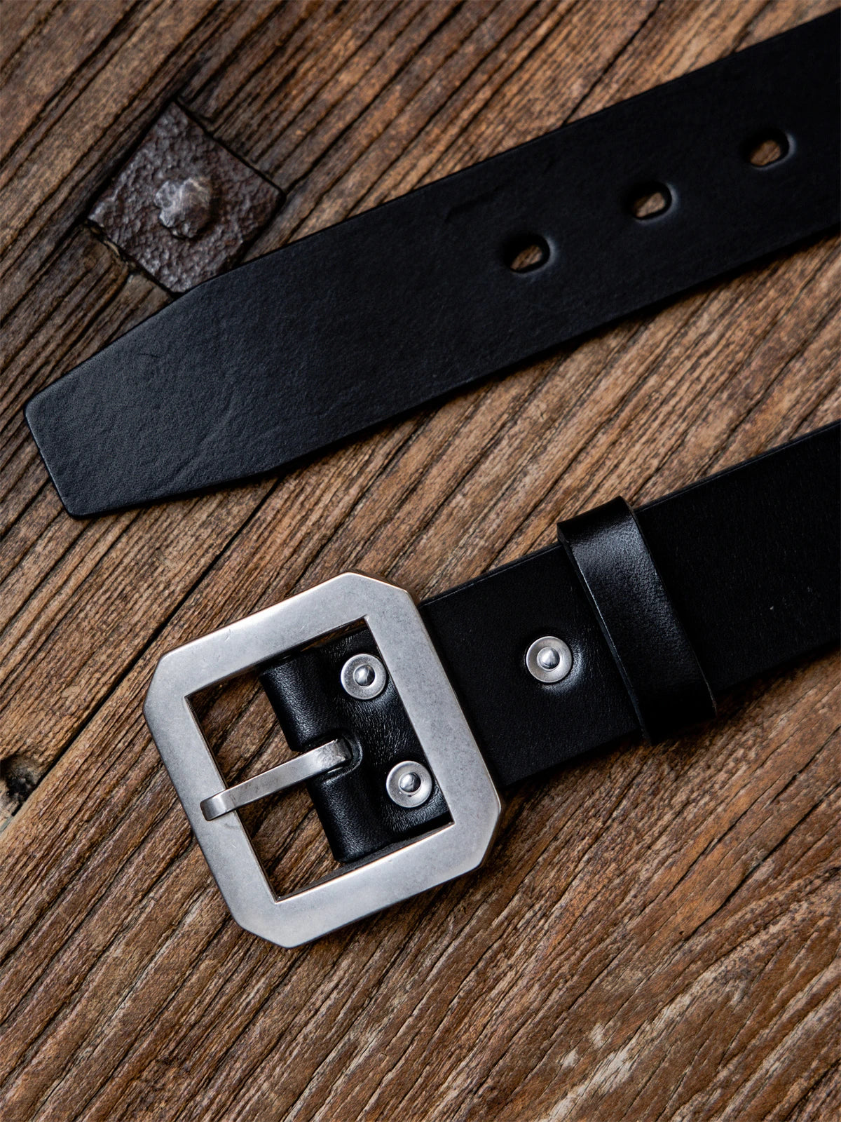 Black Leather Stainless Buckle Belt