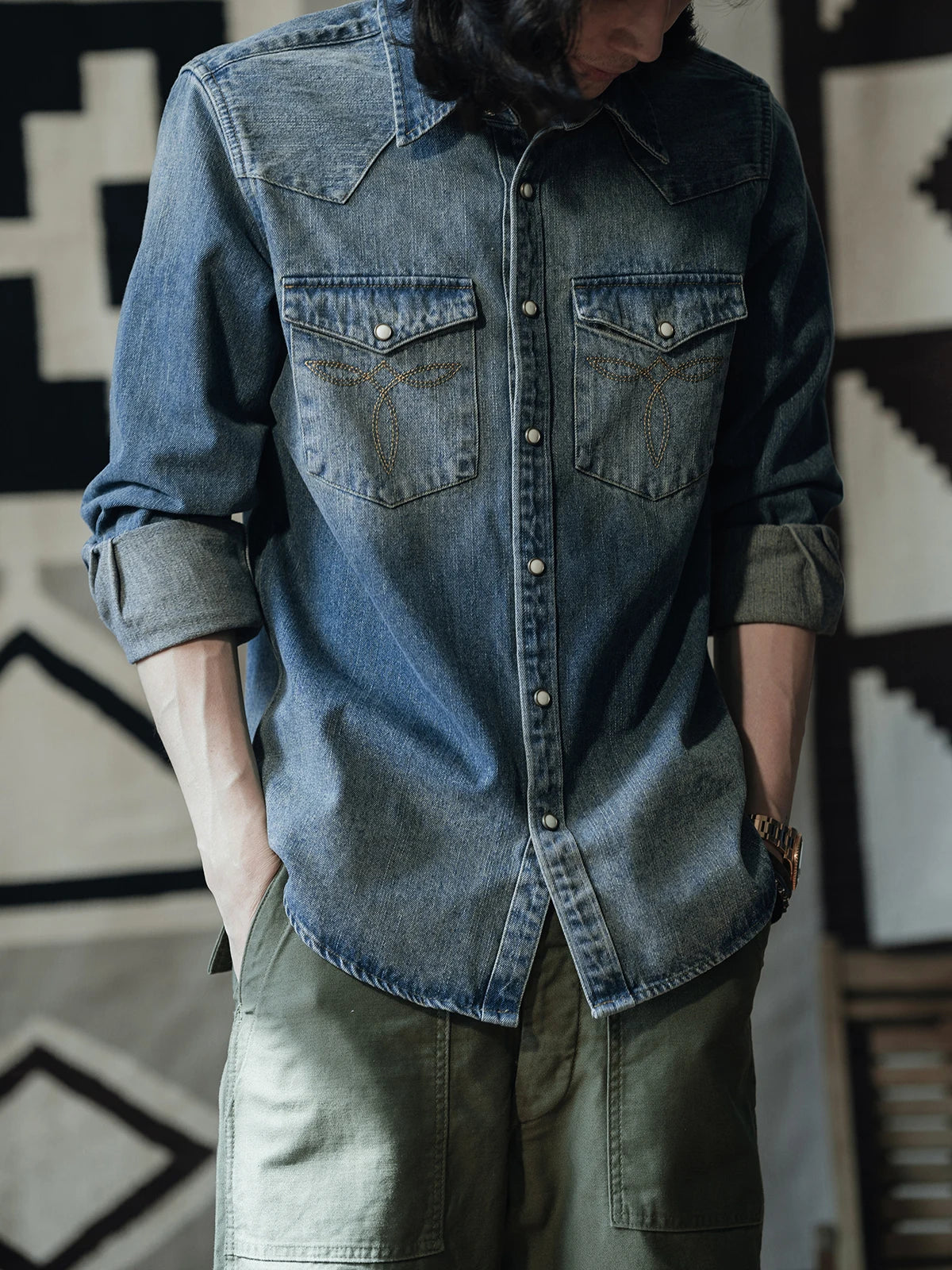 Washed Denim Western Shirt