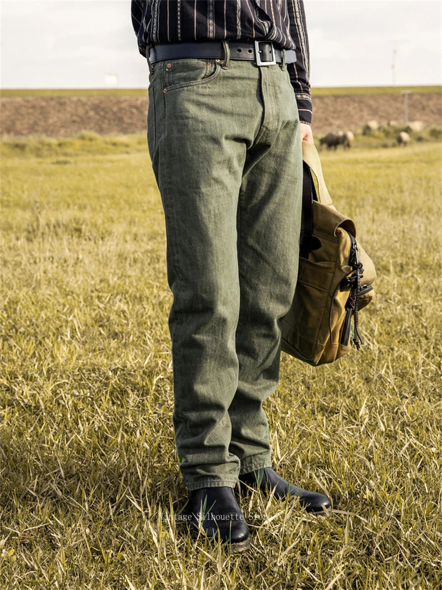 Green Straight Selvedge Jeans