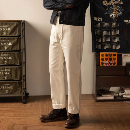 White Herringbone Deck Trousers