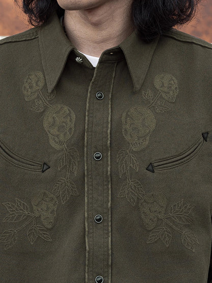 Dark Green Skull Western Shirt