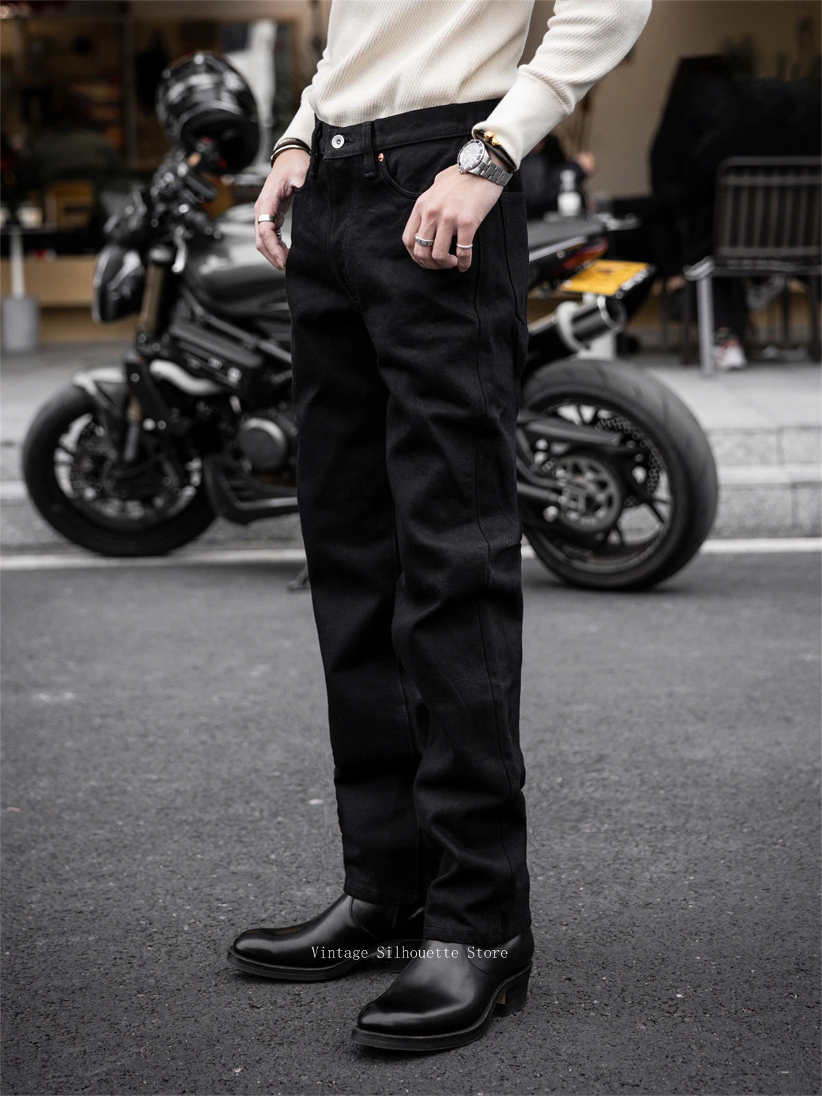 Black Slim Straight Selvedge Jeans