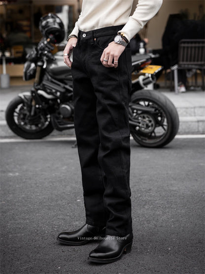 Black Slim Straight Selvedge Jeans