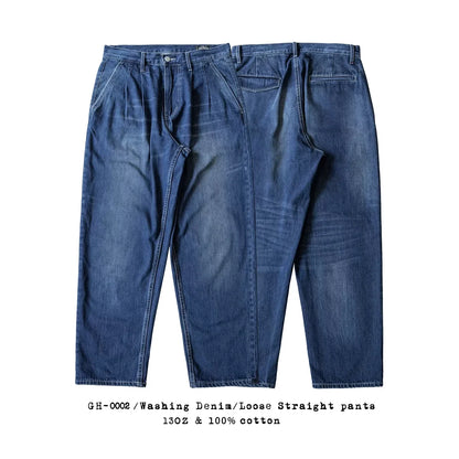 Washed Blue Two Tuck Trousers