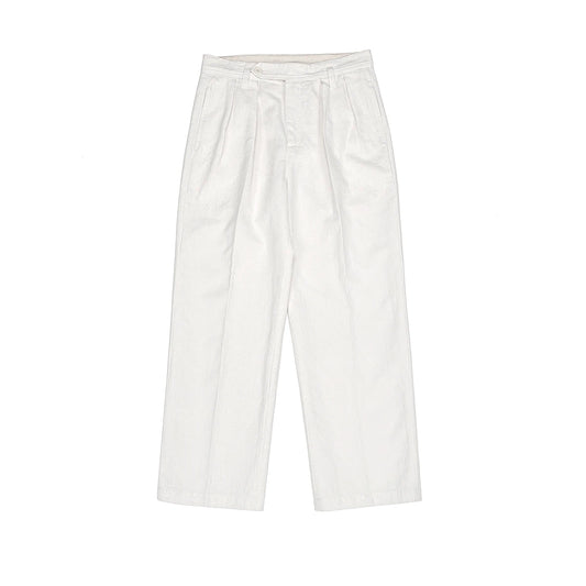 White Linen Pleated Trousers