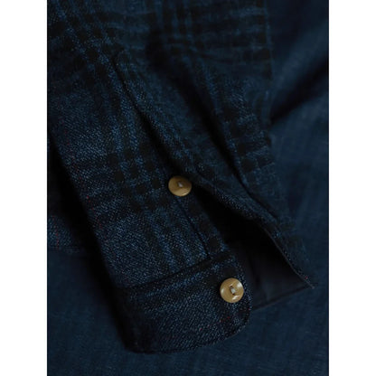 Band Collar Plaid Flannel Shirt