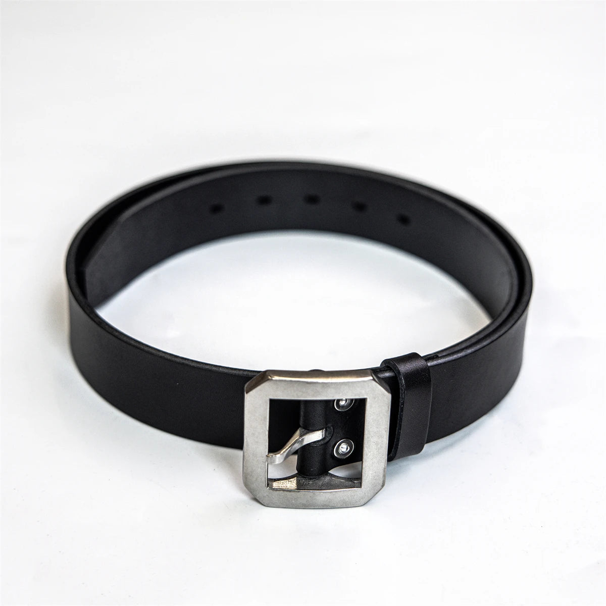 Black Leather Stainless Buckle Belt