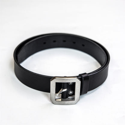 Black Leather Stainless Buckle Belt