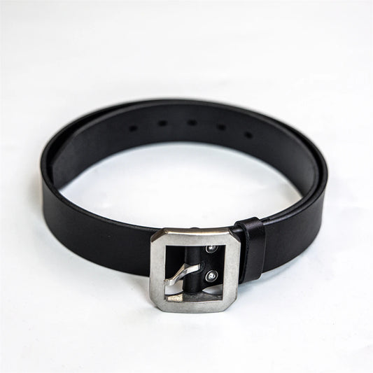 Black Leather Stainless Buckle Belt