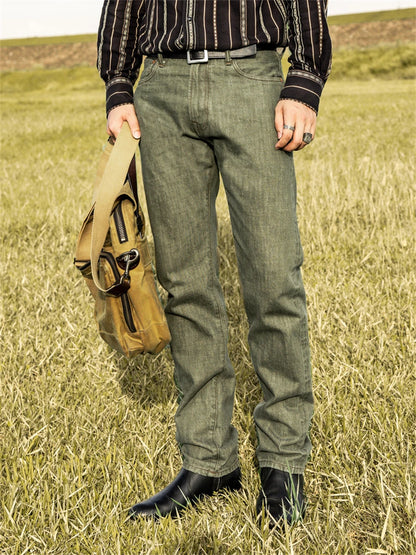 Green Straight Selvedge Jeans