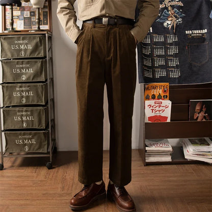 Brown Pleated Corduroy Pants