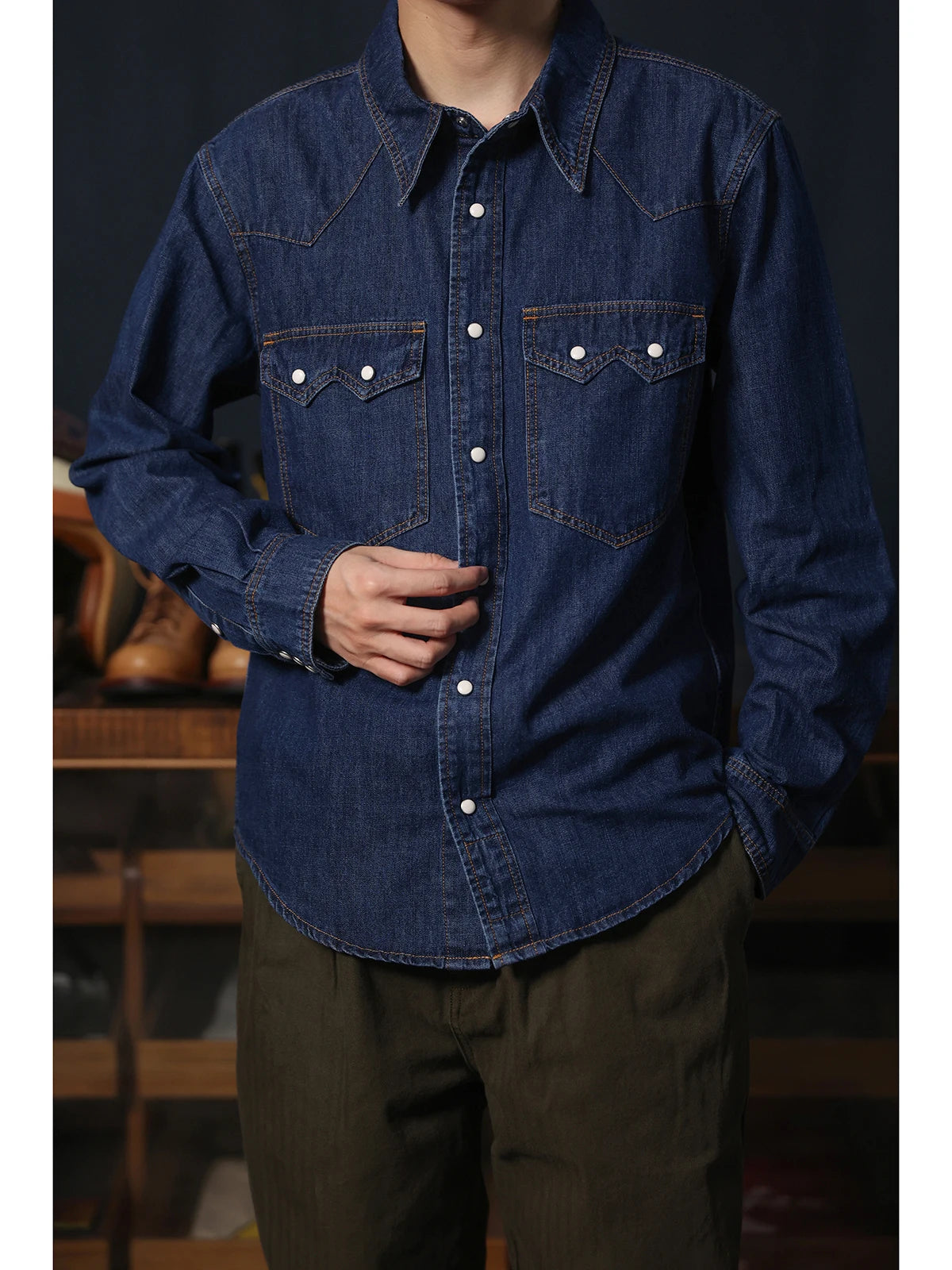 Slub Denim Western Shirt