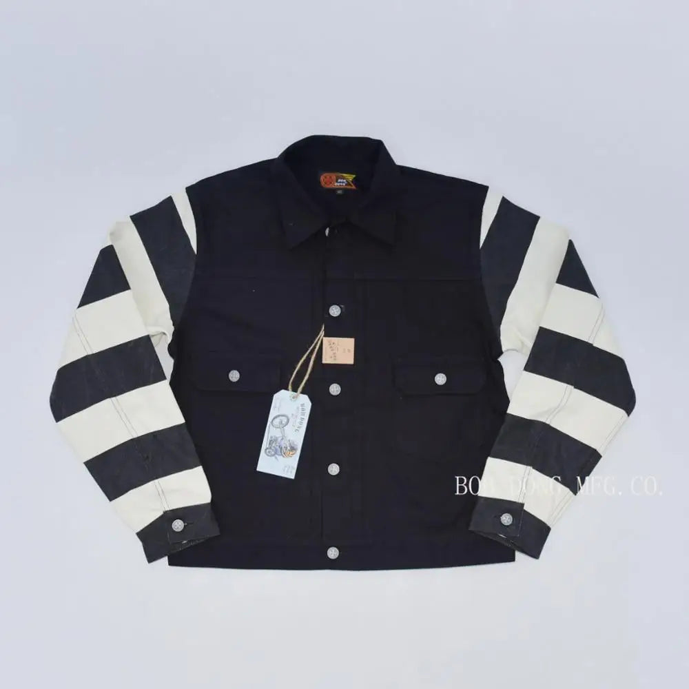 Striped Canvas Biker Jacket