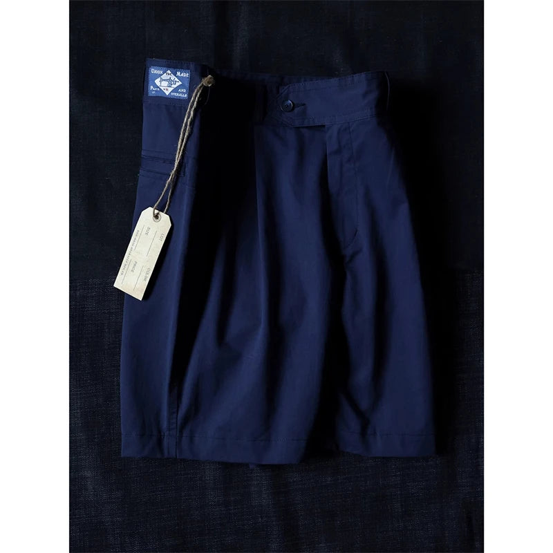 Navy Pleated Chino Shorts