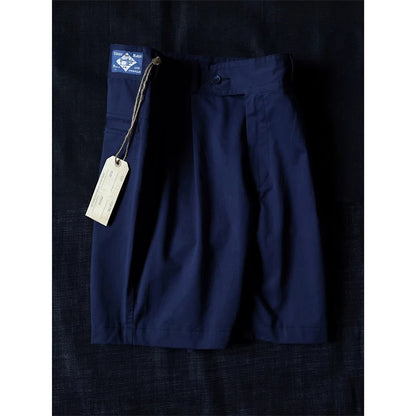 Navy Pleated Chino Shorts