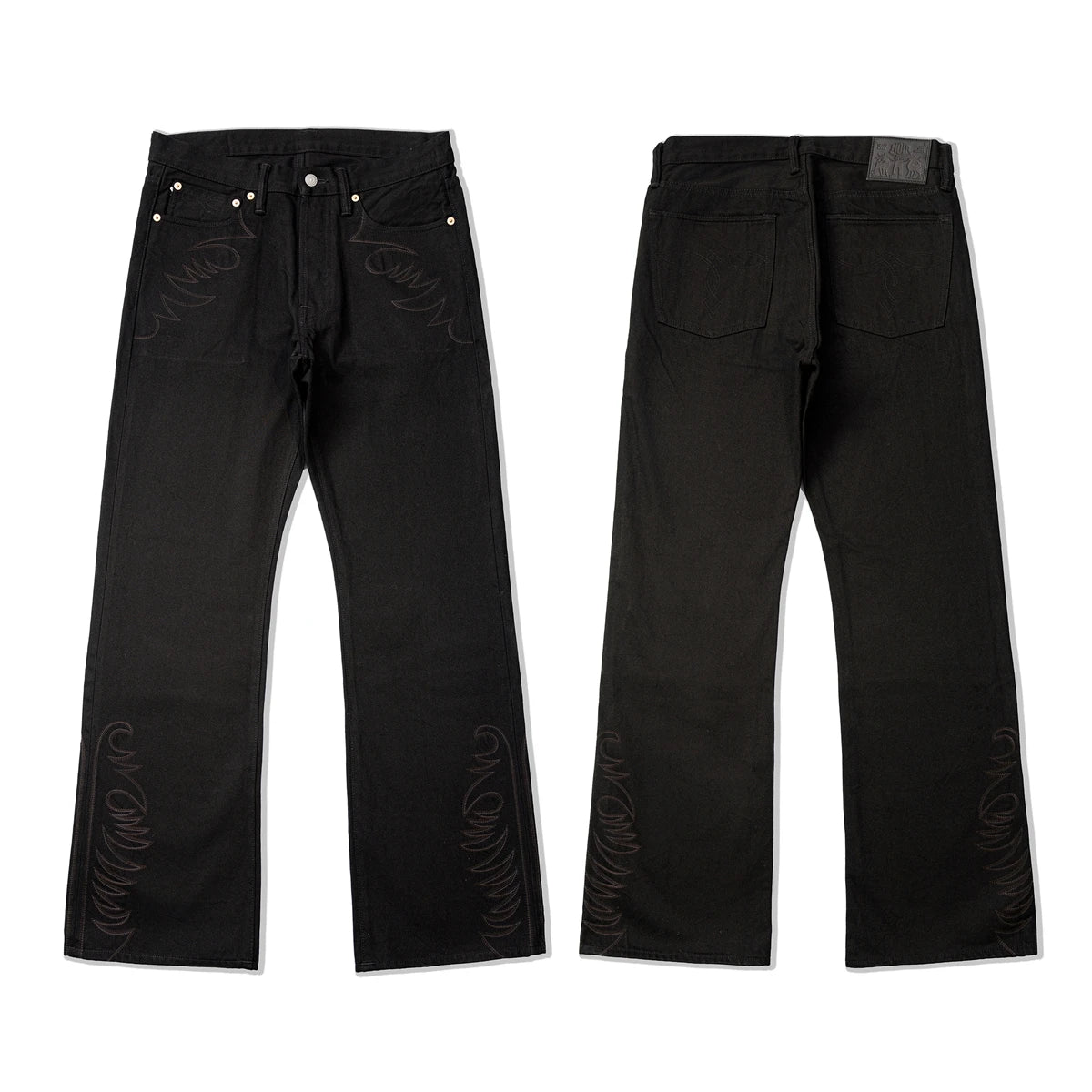 Black Embroidered Bootcut Jeans