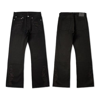 Black Embroidered Bootcut Jeans