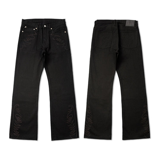 Black Embroidered Bootcut Jeans