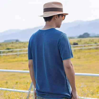 Indigo Sashiko Knit Tee