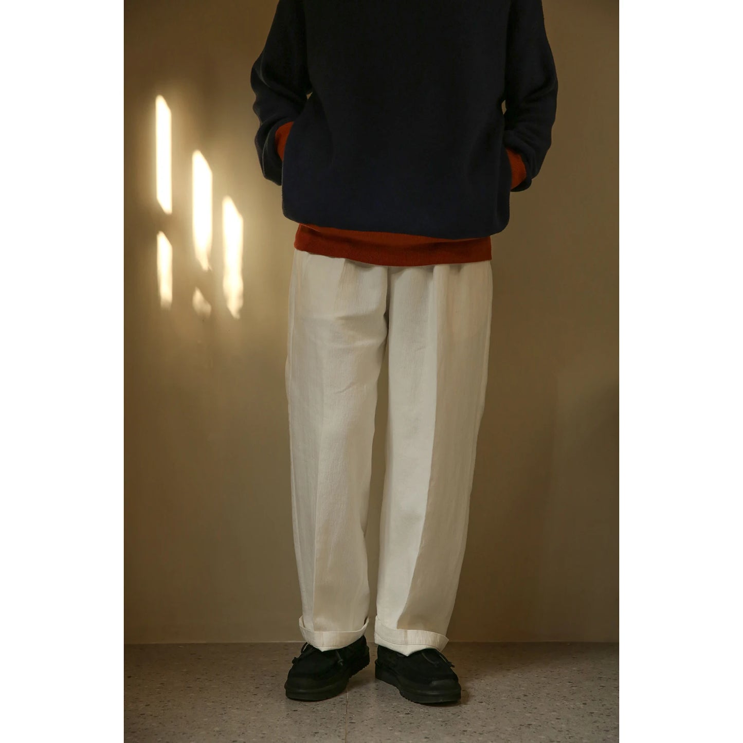 White Linen Pleated Trousers