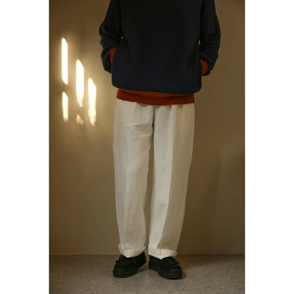 White Linen Pleated Trousers