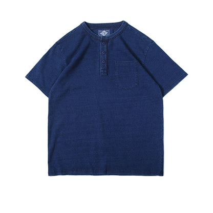 Indigo Dyed Henley Tee