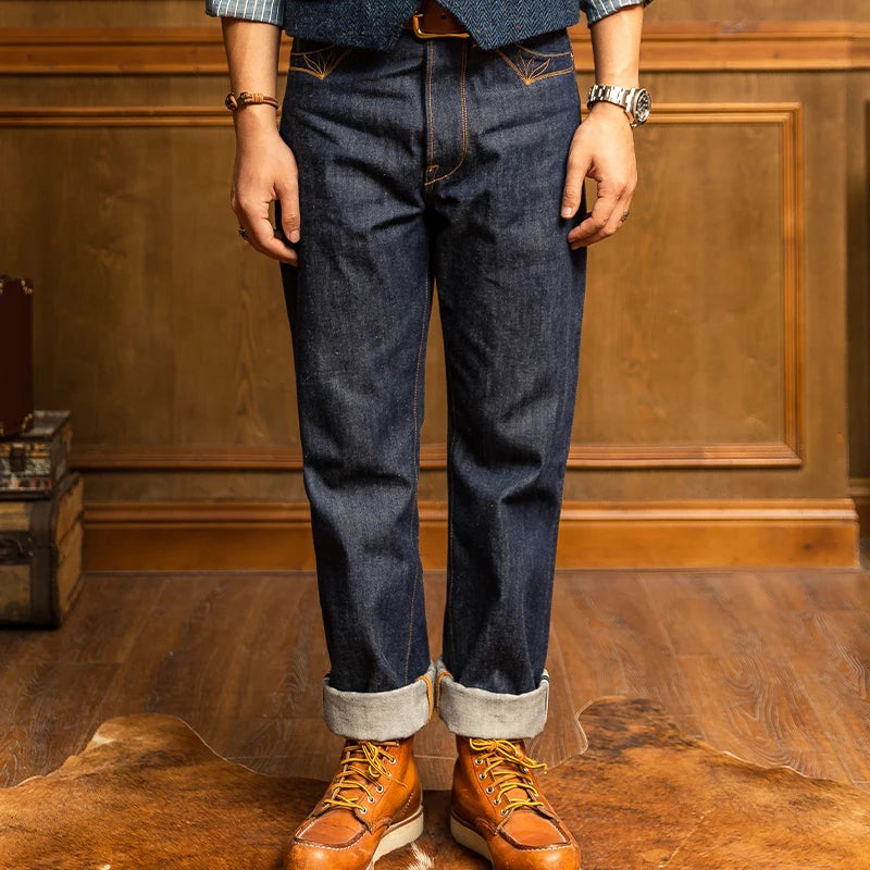 Buckle Back Raw Denim Jeans