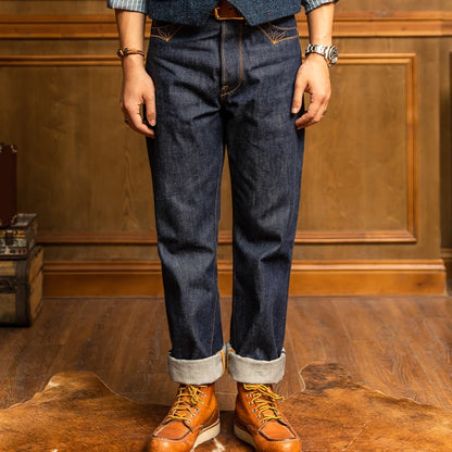 Buckle Back Raw Denim Jeans