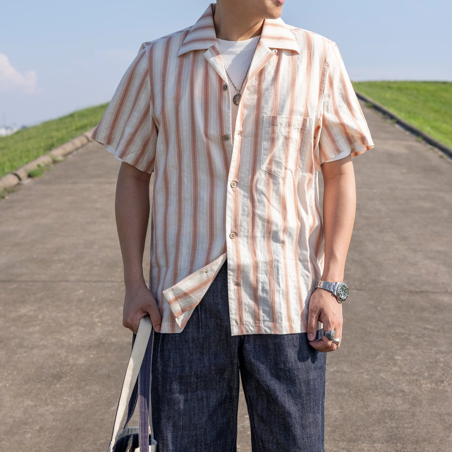 Jacquard Stripe Camp Shirt