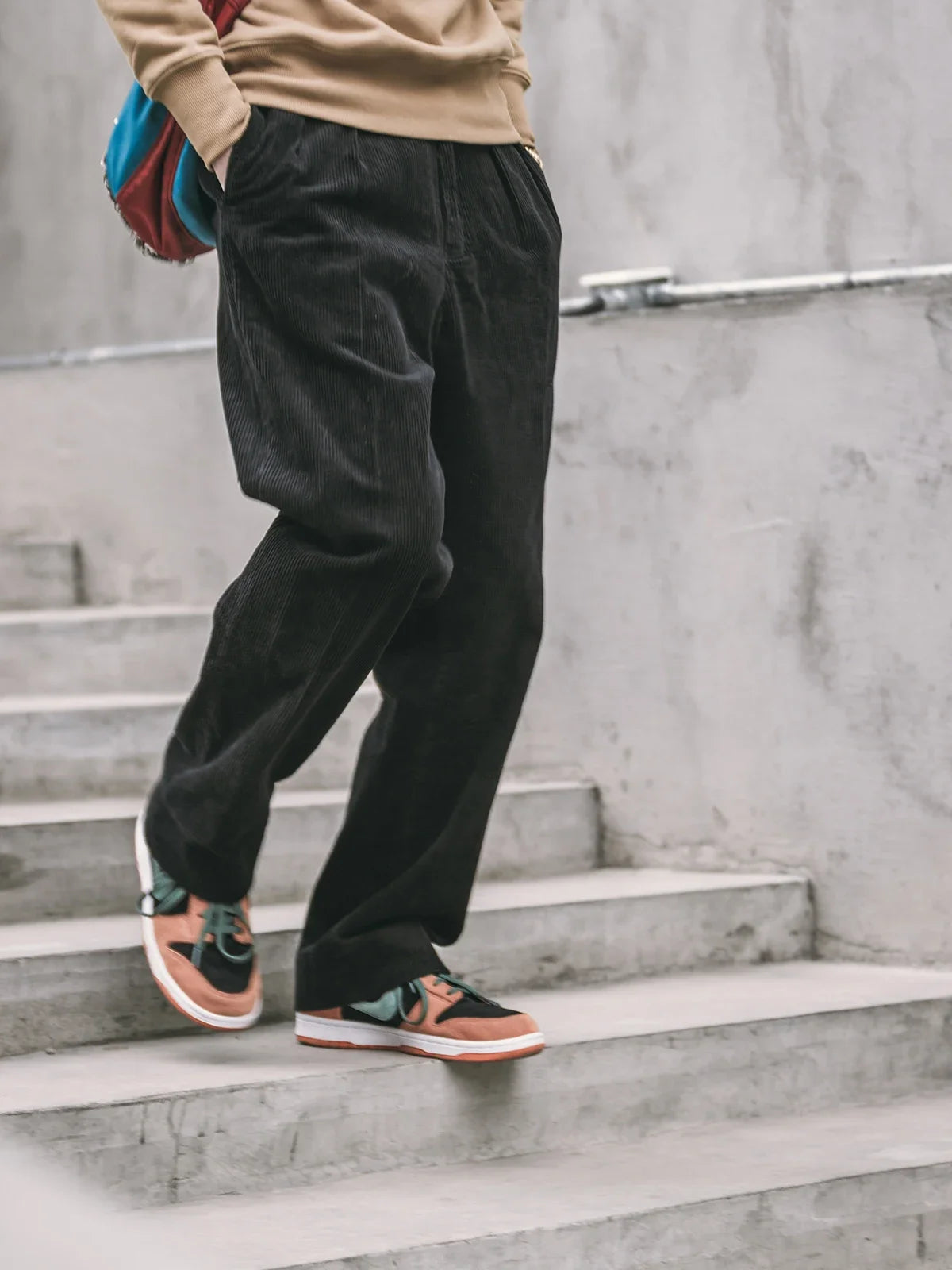 Pleated Corduroy High Rise Trousers