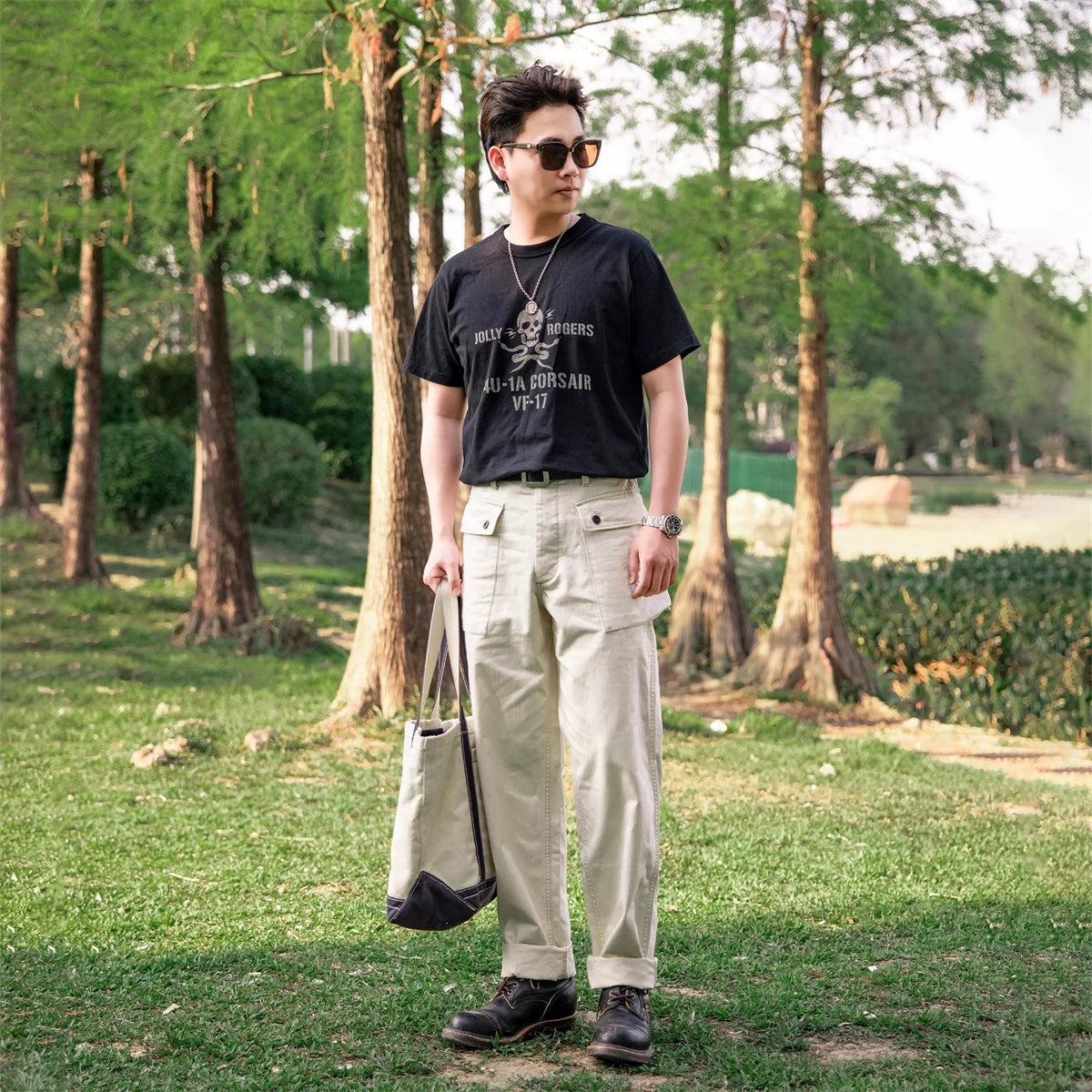White HBT Paratrooper Pants