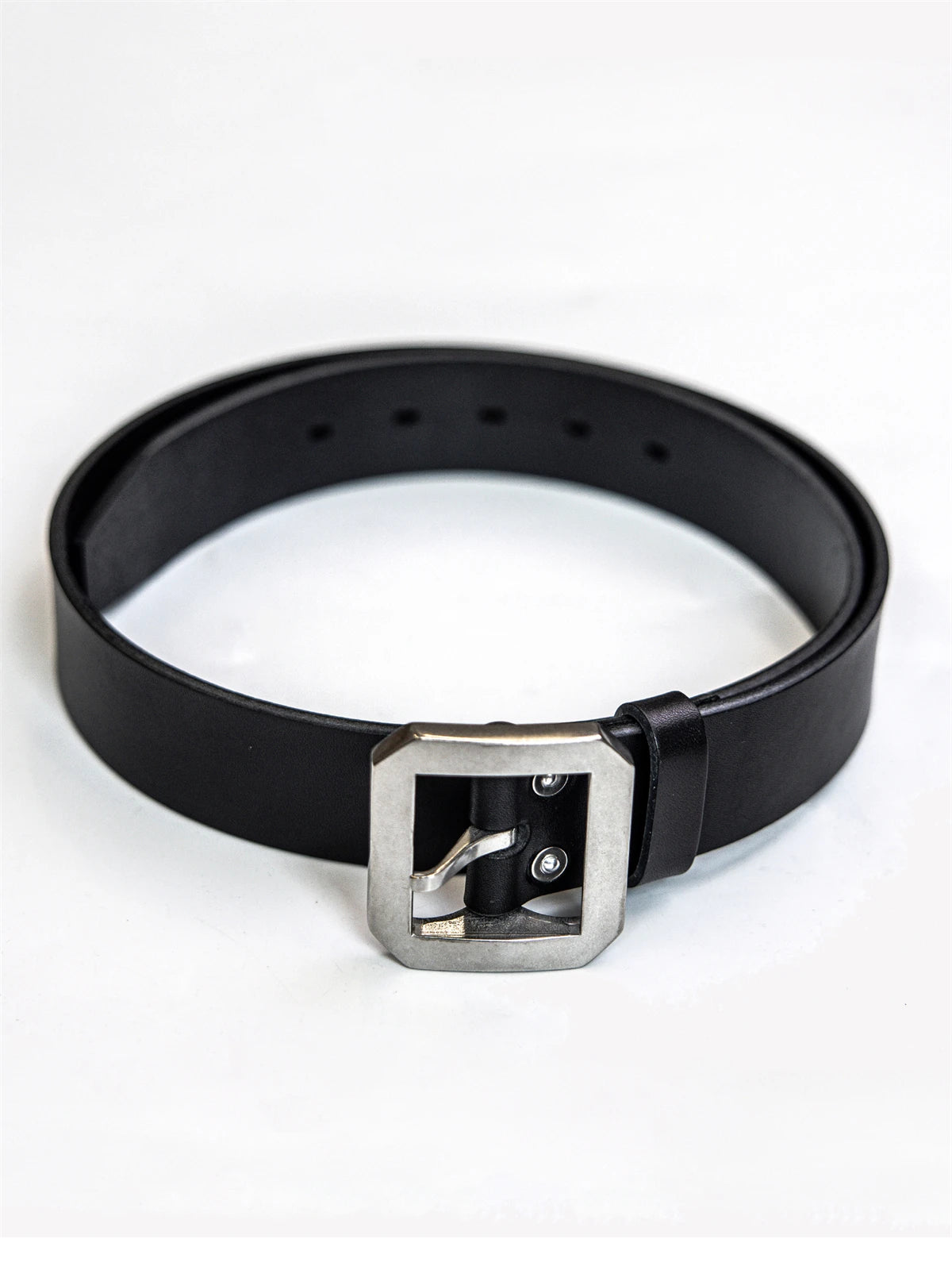 Black Leather Stainless Buckle Belt