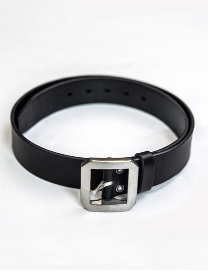 Black Leather Stainless Buckle Belt