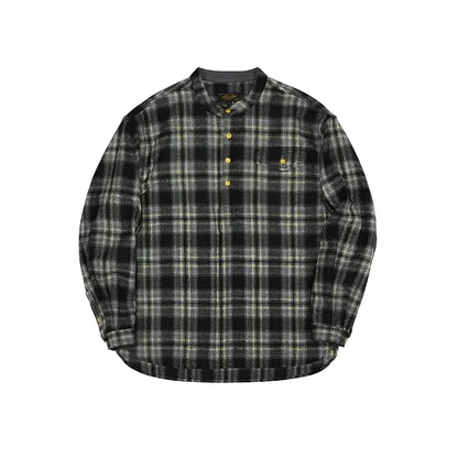 Band Collar Plaid Flannel Shirt
