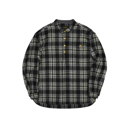 Band Collar Plaid Flannel Shirt