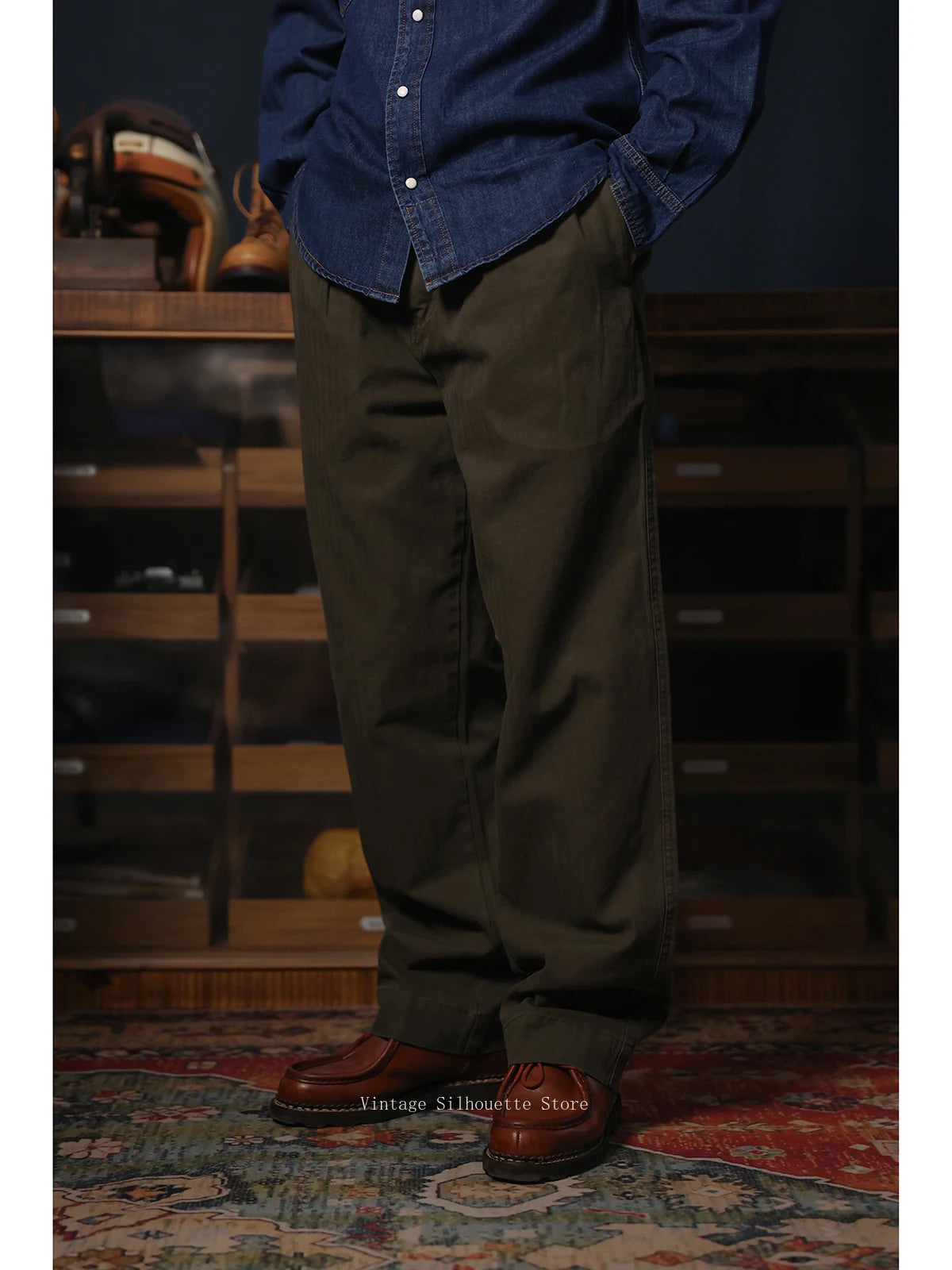Herringbone Pleated Chino Pants