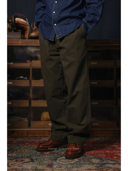 Herringbone Pleated Chino Pants
