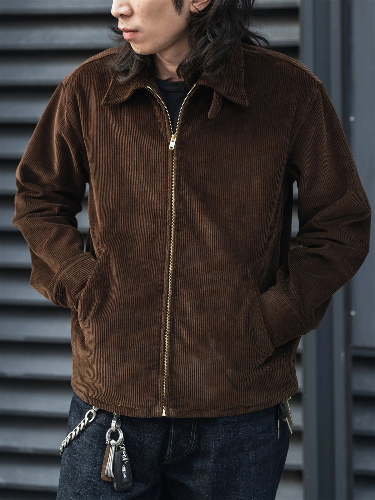 Zip Up Corduroy Cossack Jacket