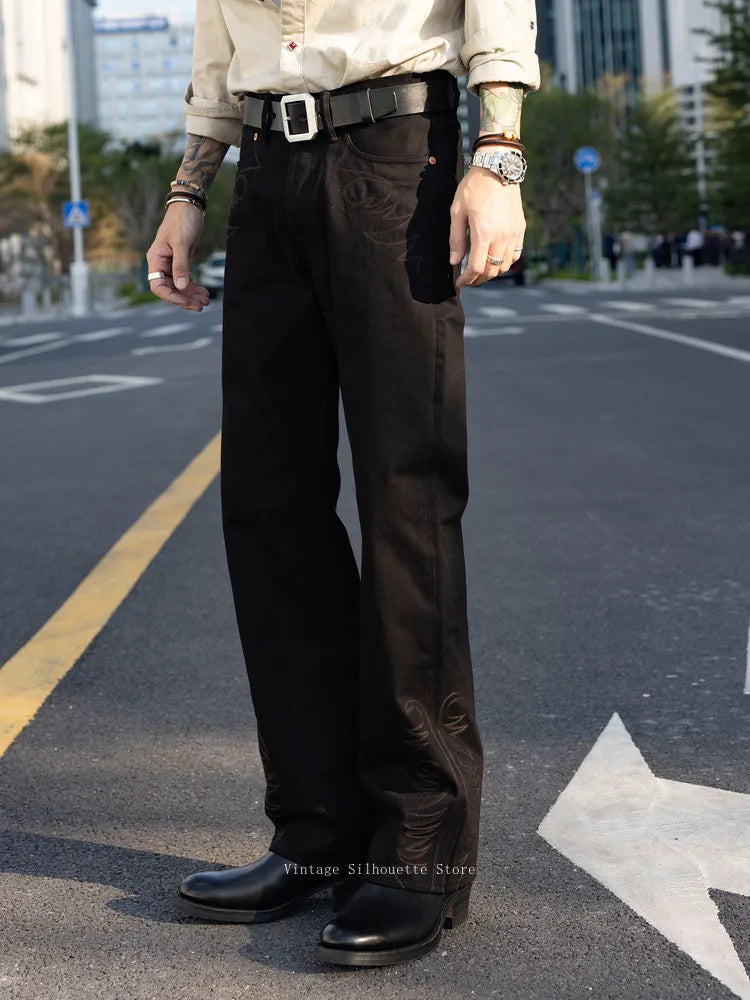Black Embroidered Bootcut Jeans