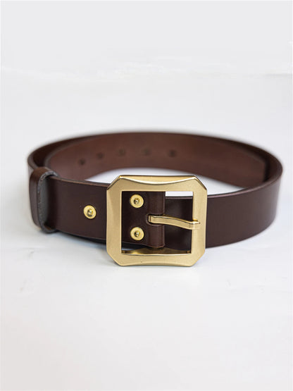 Brown Leather Brass Buckle Belt