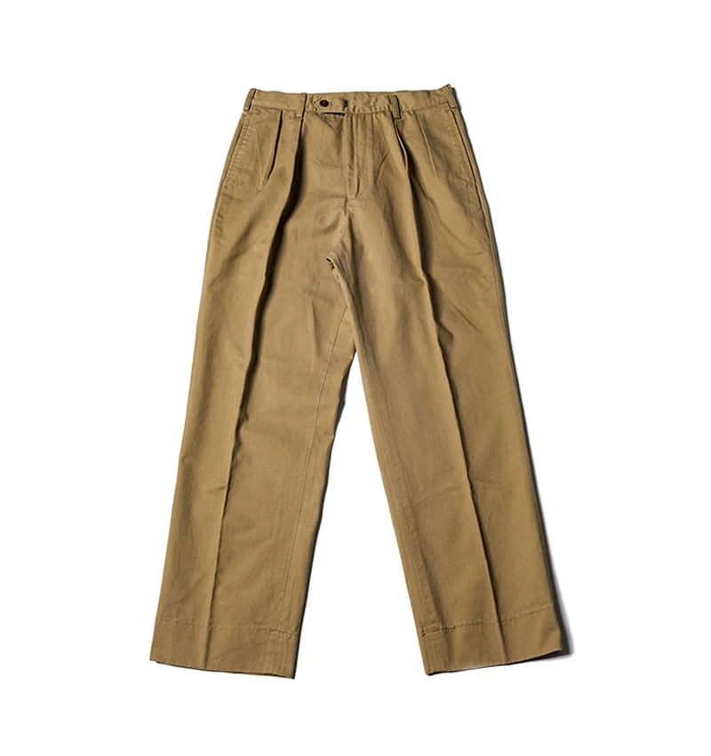 Pleated Straight Khaki Slacks