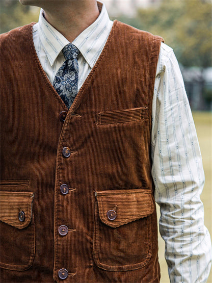 Corduroy V Neck Vest