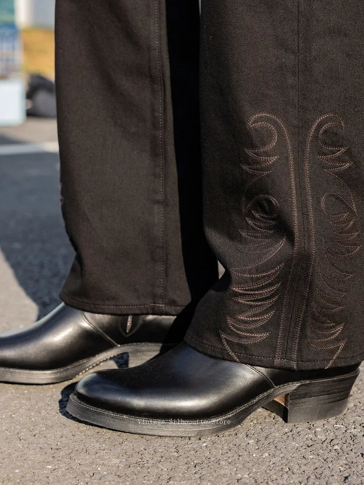 Black Embroidered Bootcut Jeans