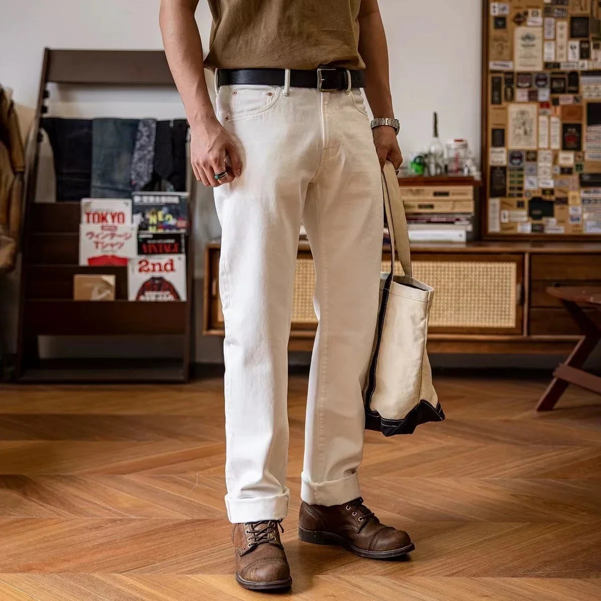 White Straight Selvedge Jeans
